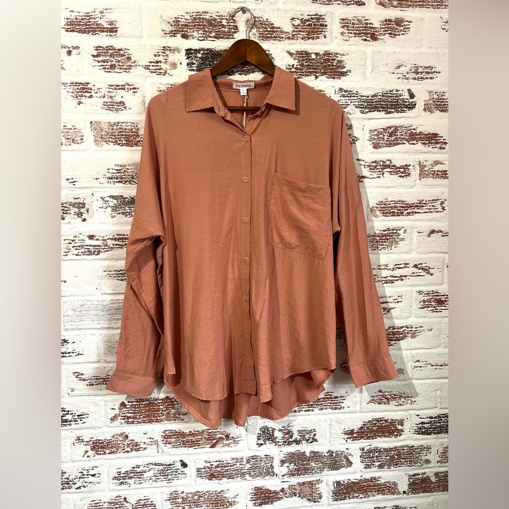 Blu Pepper Button-down Shirt Collared Pocket Long Sleeve Salmon Pink NWT Sz L